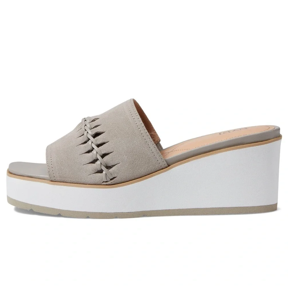 NYDJ Peony Grey Suede Whipstitch Platform Wedge Sandals Slide Womens‎ 9M
